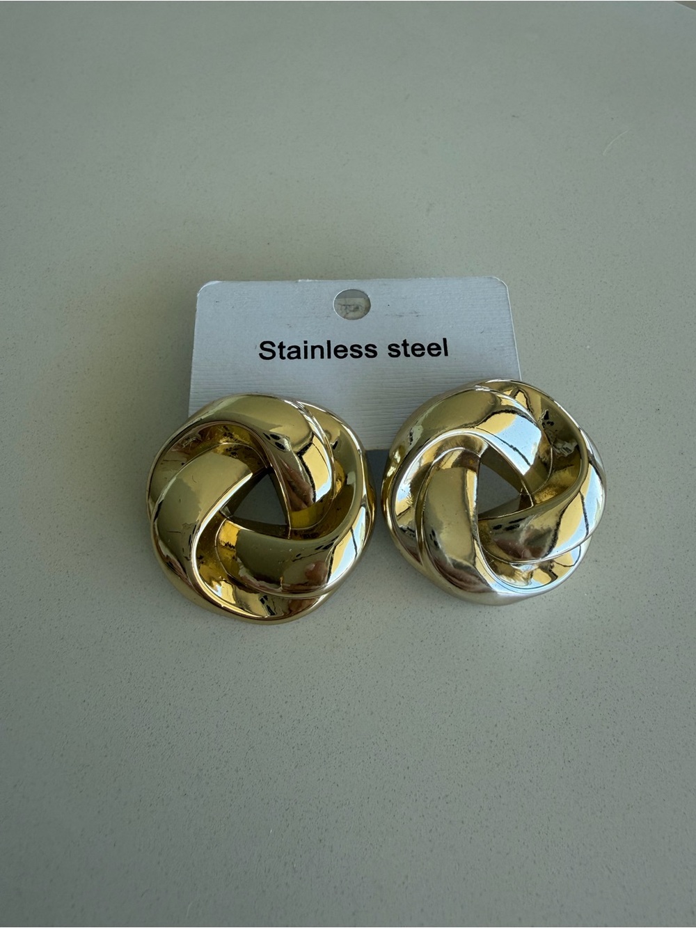 Stainless Steel Gold Knot Earrings - Classic Twist - not real gold - NWT